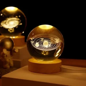Lámpara de Luna 3D · Bola de Cristal Galaxia con Base de Madera